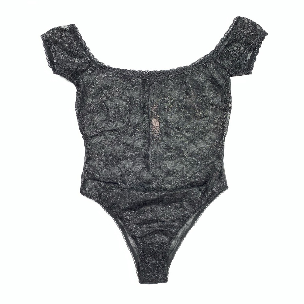 Victoria’s Secret Small Black Shiny Lace Bodysuit